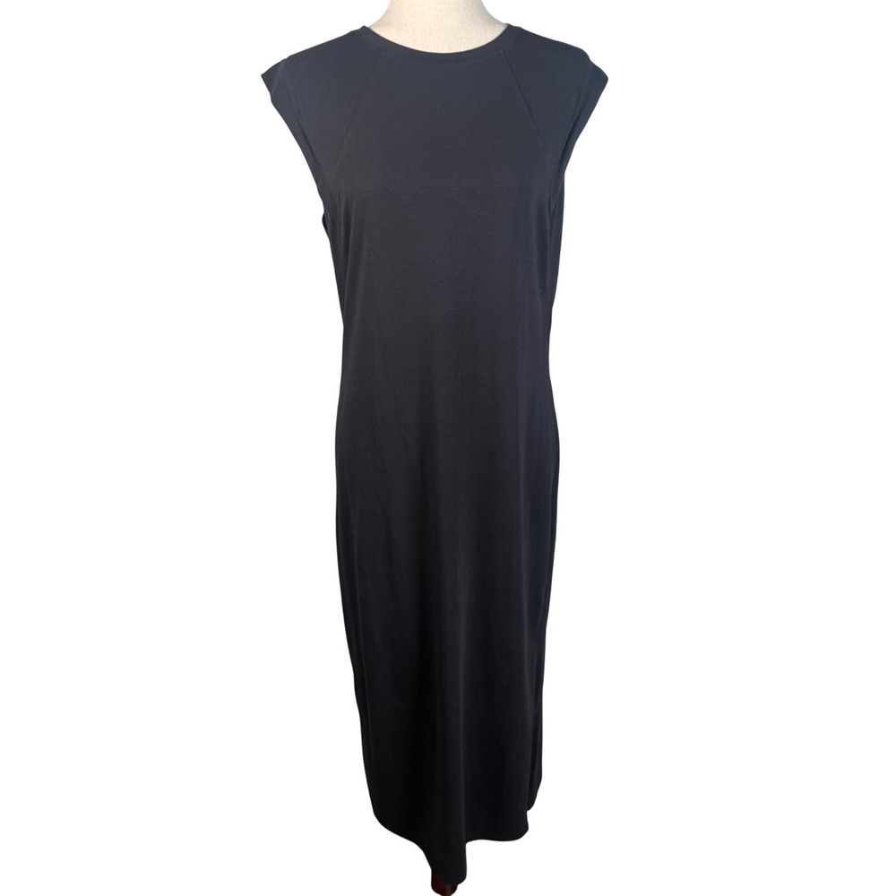Public Rec Dress Midi Womens Size M Black Pima Cotton Quiet Luxury Cap Sleeve